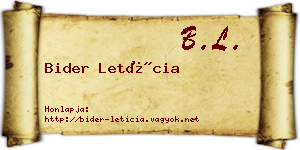 Bider Letícia névjegykártya